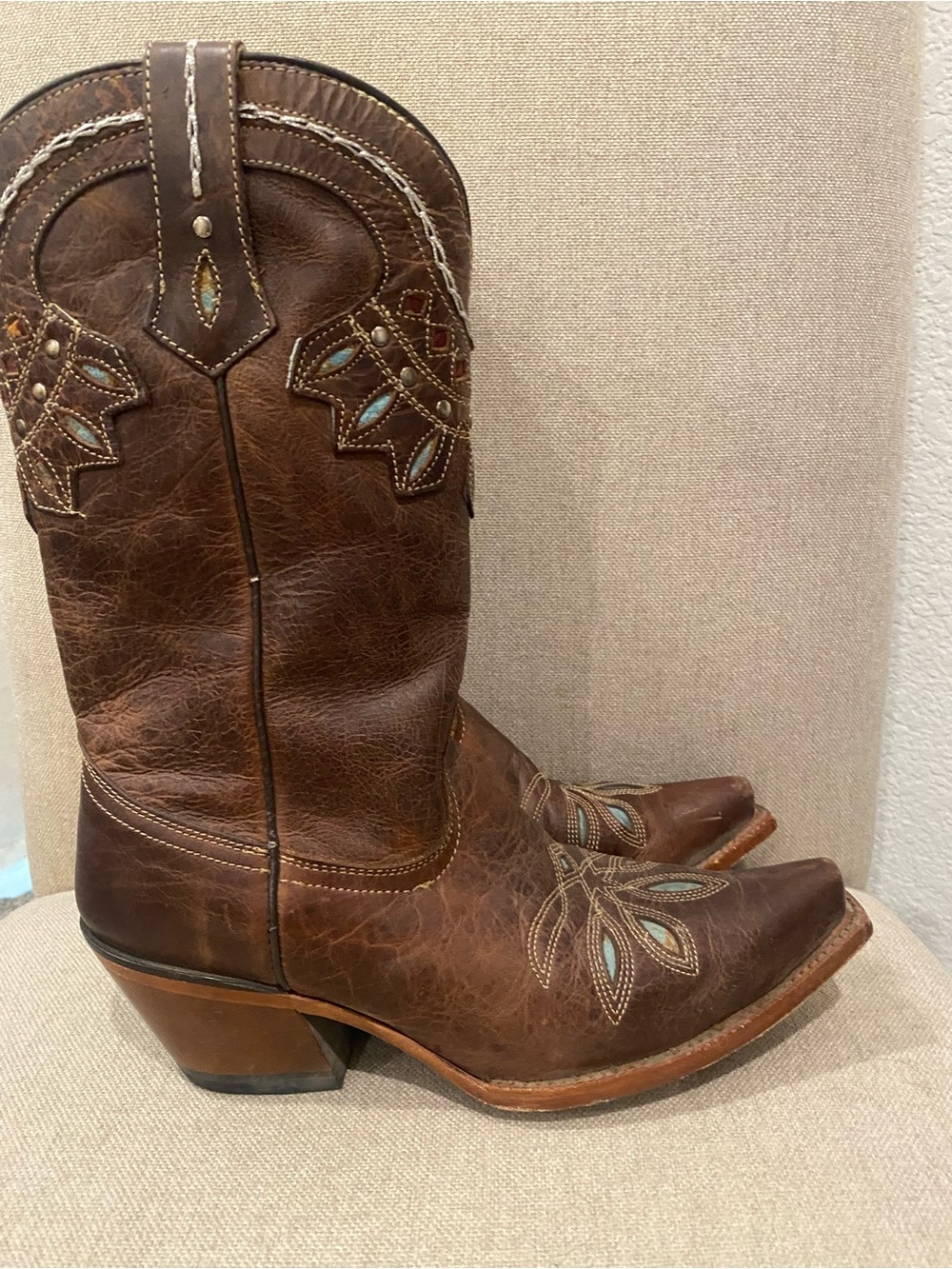 Tony Lama Brown Leather Western Embroidered Ankle Boots